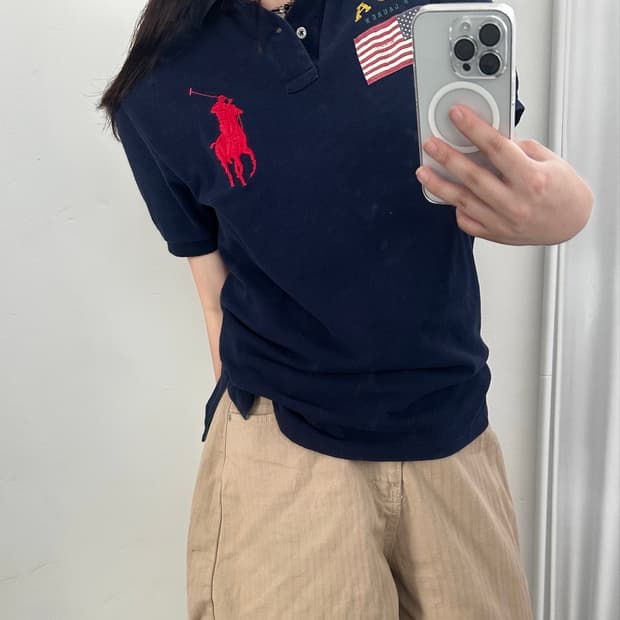 폴로 랄프로렌 네이비/레드 USA 성조기 카라 티셔츠