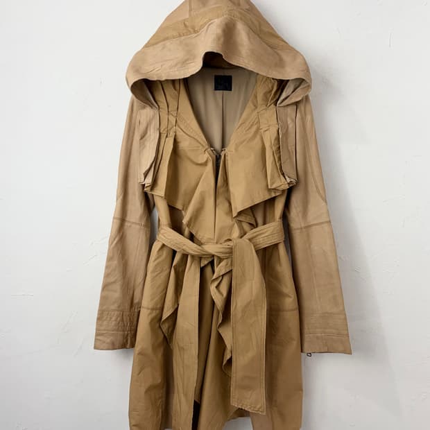 beatrice 고트 레더 믹스드 롱 자켓