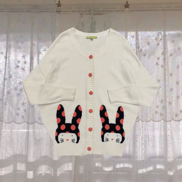 일본 빈티지 루즈핏 토끼 아방핏 니트 가디건 모리걸