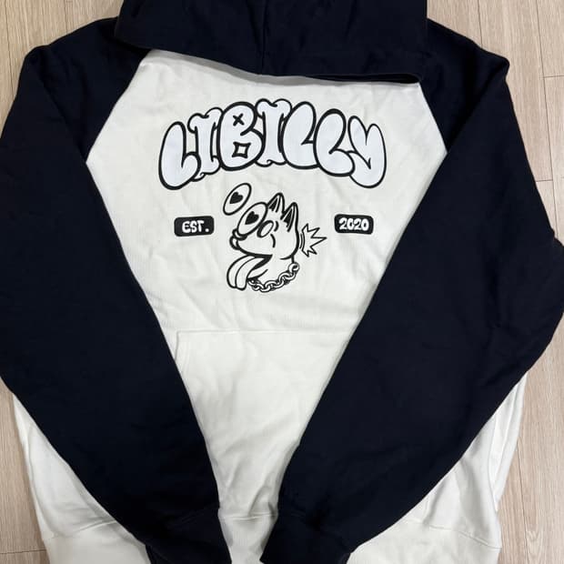 창모 Libilly 흰색/네이비 후드티 XXL