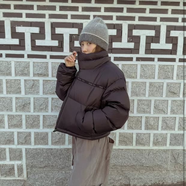 마뗑킴 로고 테이핑 푸퍼 다운 점퍼 네이비 s