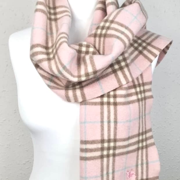[유일매물] 버버리 런던 연핑크 + 브라운 캐시미어 머플러 목도리