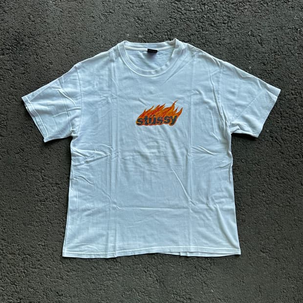 스투시 플레임 화이트 티셔츠 L 