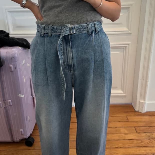 에토스 ethos 핀턱 벨티드 데님 