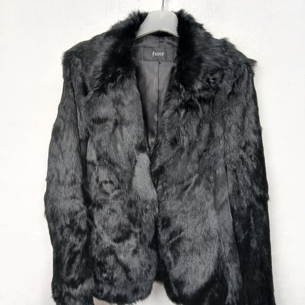 SOUP 블랙 천연토끼털 퍼 자켓 90 S