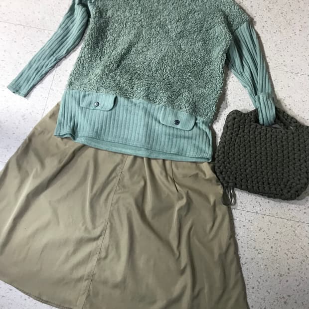 양털 뽀글이 니트 뜨개질 백 카와이룩 ¡ 롱스커트