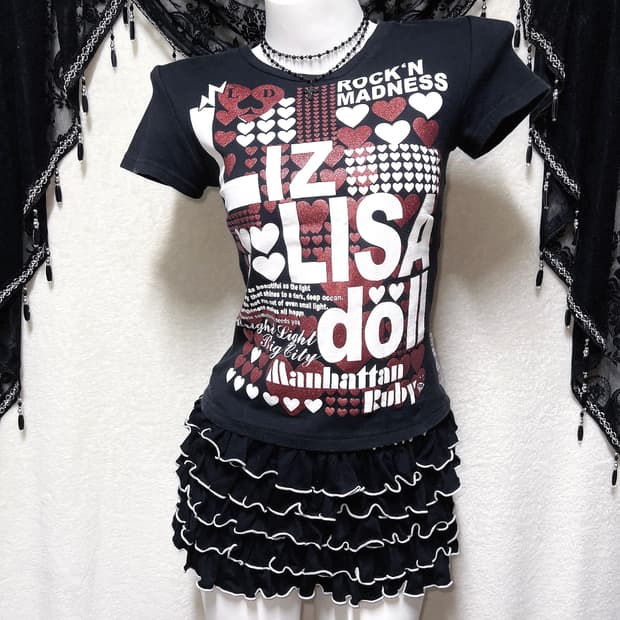 리즈리사돌 키치 펑크 y2k 헤이세이 갸루 글리터 레터링 반팔탑 핀터