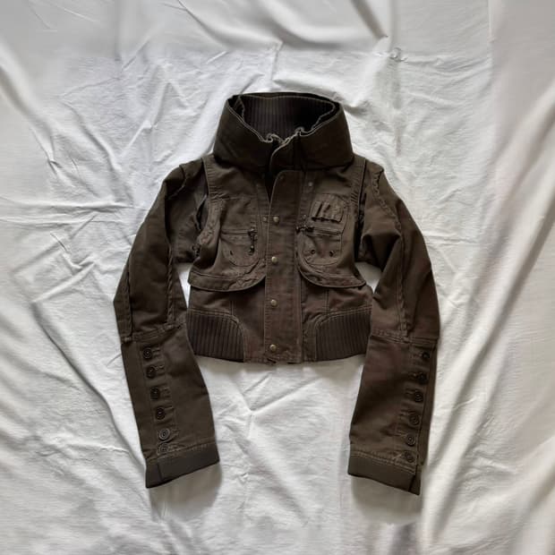 00's 해체주의 하이넥 아카이브 3way 베스트 스터드 앤틱 자켓