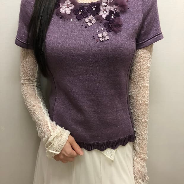 빈티지 퍼플 플라워 니트