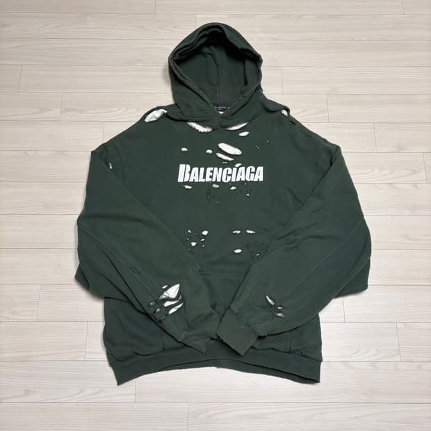 발렌시아가 디스트로이드 후드티 그린 M