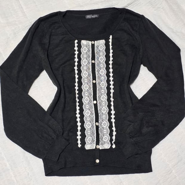 일본빈티지)블랙 공겜여주st 고딕로리타 레이스 로맨틱 엑팜깔 긴팔니트