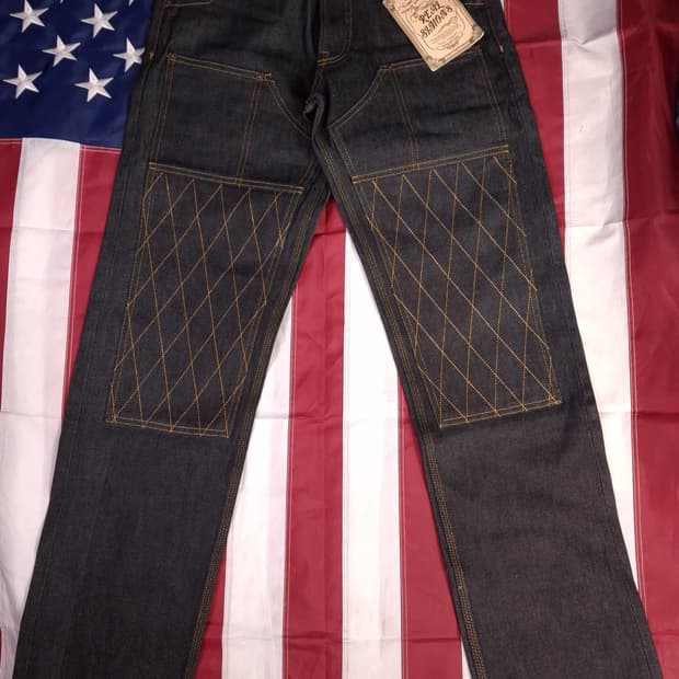 택새제품 오리지날 리얼시몬스 더블니 셀비지 바이커 데님진