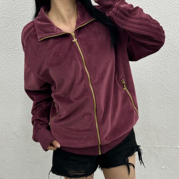 아디다스 버건디라인 벨벳 버건디 집업 XL