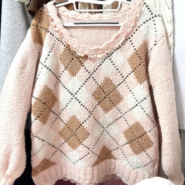 리즈리사 핑크 아가일 니트 히메갸루