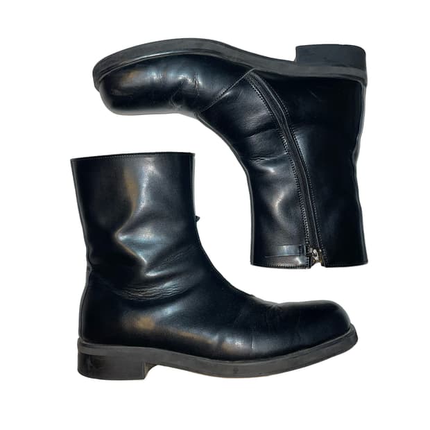 Black Leather Side Zip Boots