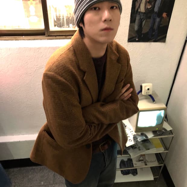 프레리 울 체크블레이저 L