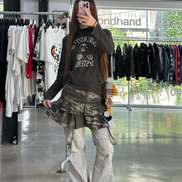 히스테릭글래머 유니버시티 스컬 워싱 롱슬리브 긴팔티