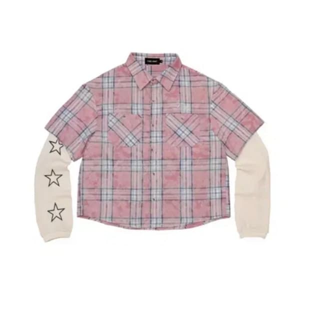 아이필럭키 더블 레이어드 와플 체크 셔츠 핑크 M
