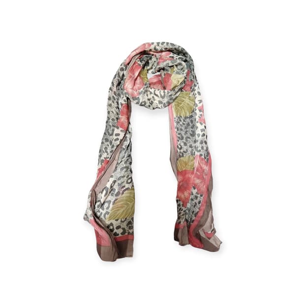 레오파드&플라워 실크 스카프 