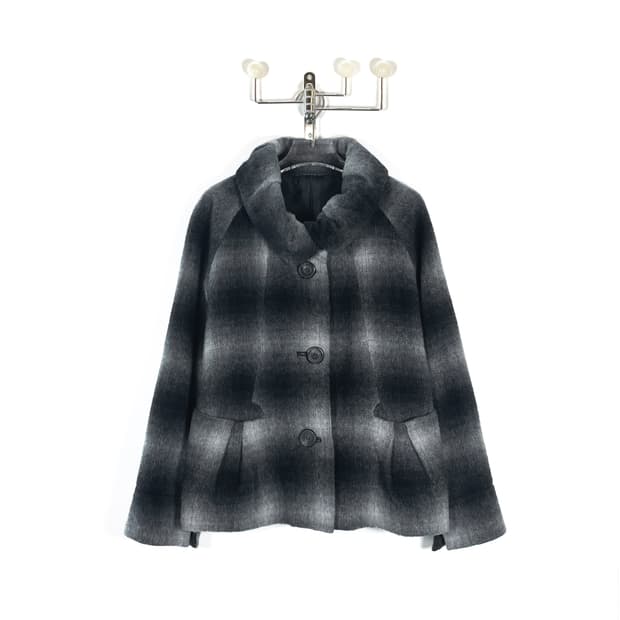 빈티지 울 블렌드 퍼프 카라 숏 코트 자켓