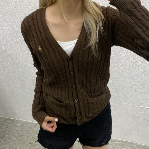 폴로 랄프로렌 베이지포니 브라운 꽈배기 가디건 M