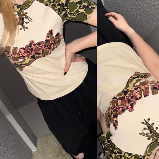 걸스 카모디테일 반팔 