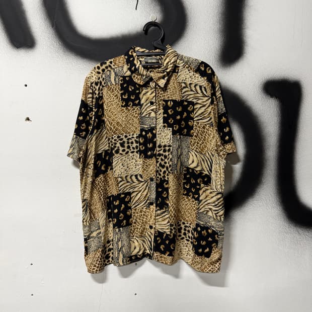 VTG 빈티지 USA 레오파드 애니멀 풀패턴 반팔 셔츠