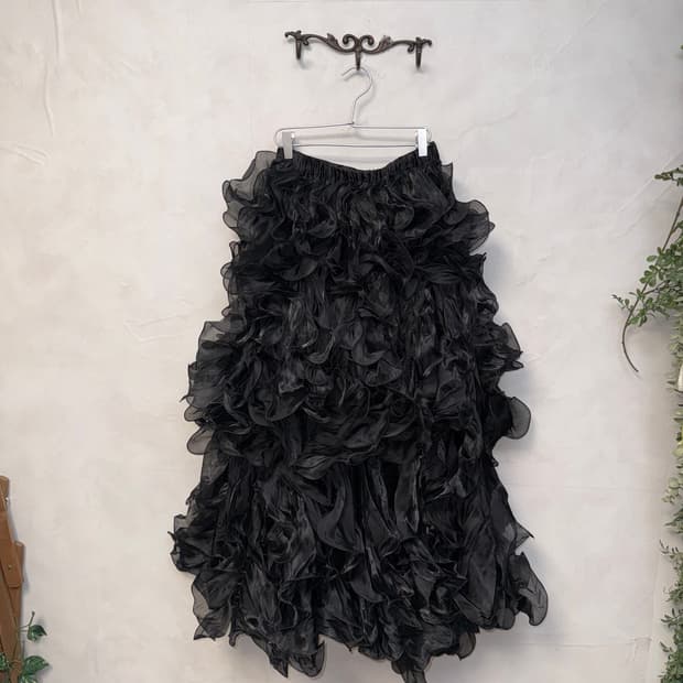Black ruffle layered maxi cancan skirt