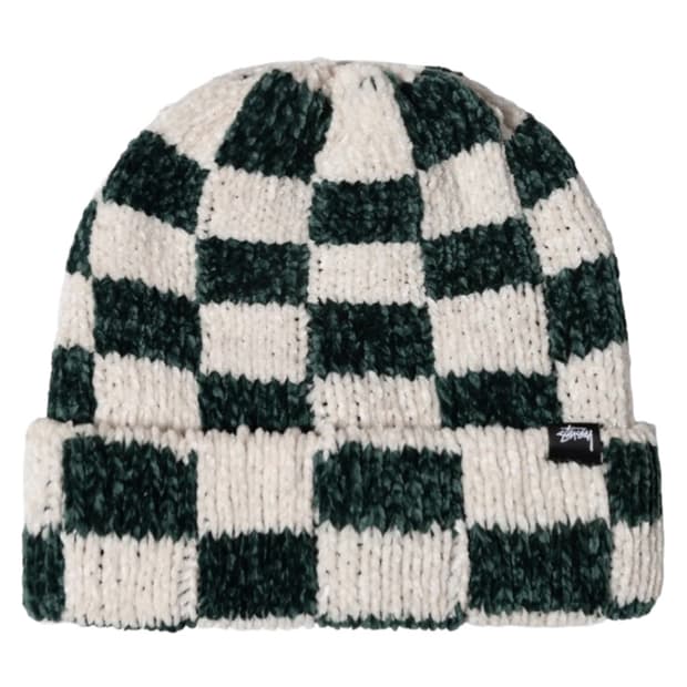 스투시 크로쉐 체커드 비니 그린