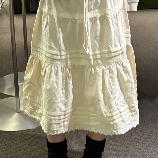 L)Japanese vintage 아이보리 레이스 디테일 롱 스커트