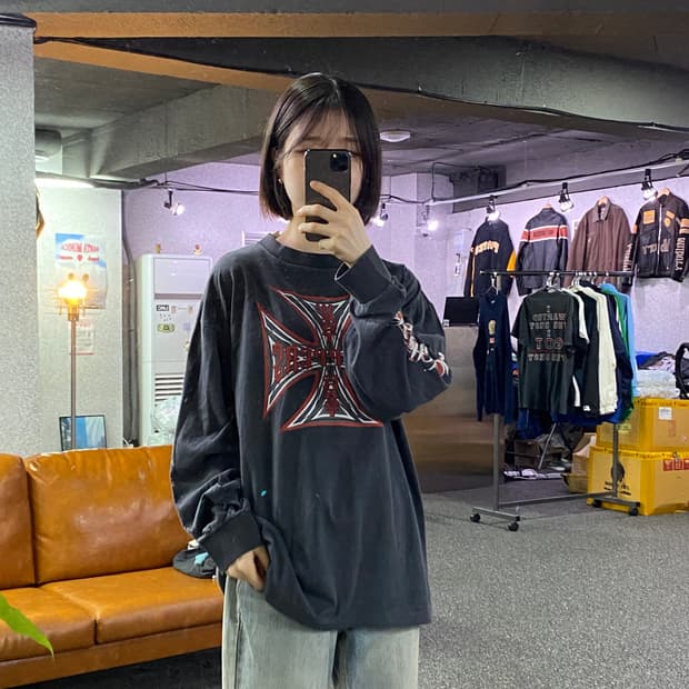 West Coast Choppers 아이언 크로스 빈티지 그래픽 롱슬