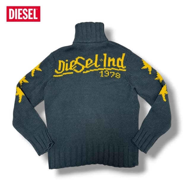 디젤 청록 스타 별패턴 레터링 니트집업