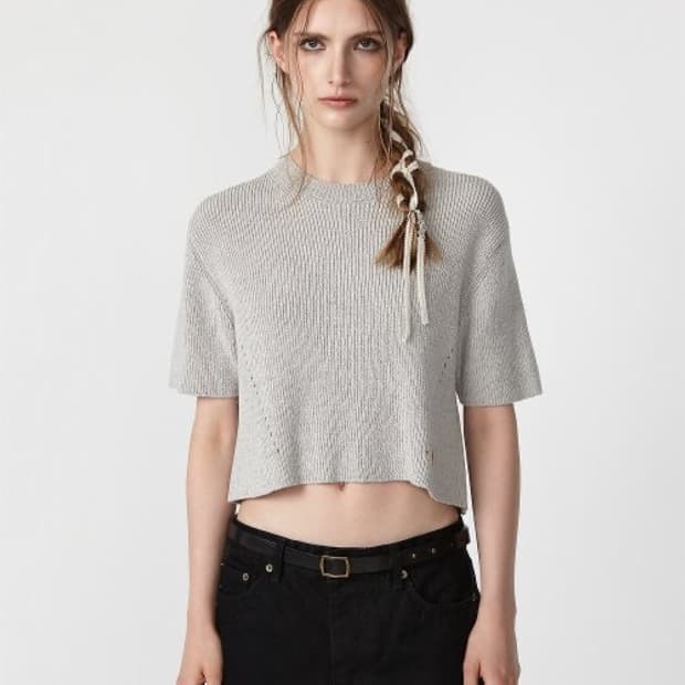 이안조 HALF SLEEVE KNIT TOP (LIGHT GREY)
