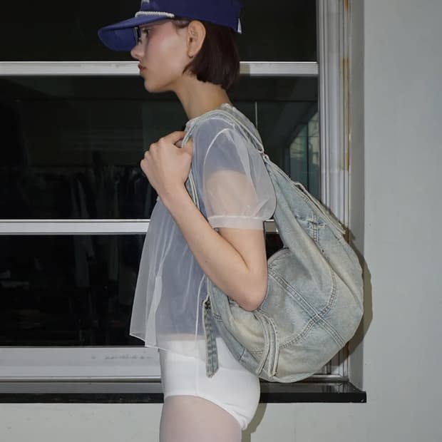 스컬프터 워싱 데님 더플 백 연청