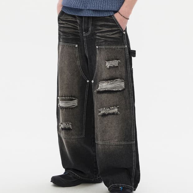 트릴리온 카펜터 디스트로이드 워싱 데님 팬츠 청바지 XL