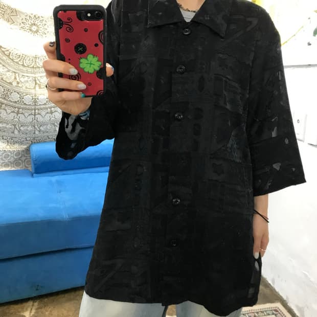 제페니즈 빈티지 시스루 패턴 반팔 셔츠 (Z1447)