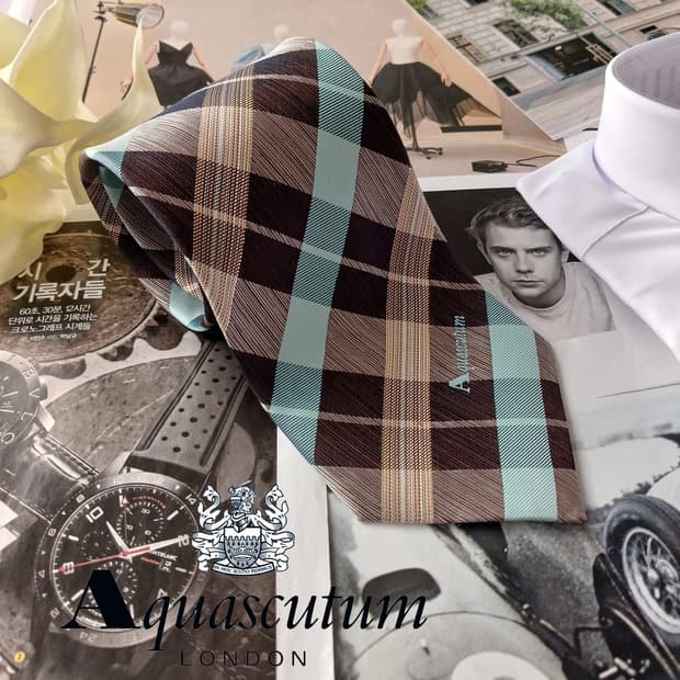 아쿠아스큐텀 실크 체크 넥타이 9.6cm A+등급 A18809
