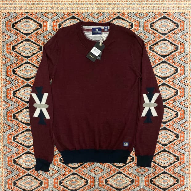  스카치앤소다 브이넥 버건디 울 혼방 니트 남성M