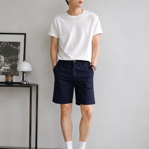 (택있는새상품)H&M 딥 네이비 클래식 코튼 5부 쇼츠 32인치