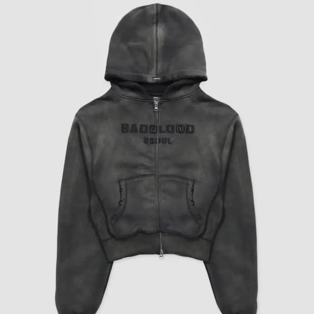배드블러드 BADBLOOD 선 페이디드 후드 집업 슬림핏 블랙
