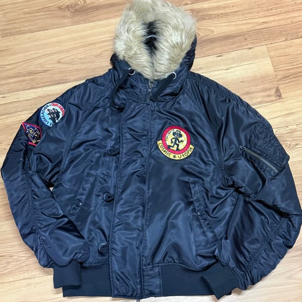 팀코믹스 ma-1 후디드 덱 점퍼 블랙 L사이즈