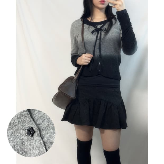 핑크하우스 스타 버튼 글라데이션 울/앙고라 가디건