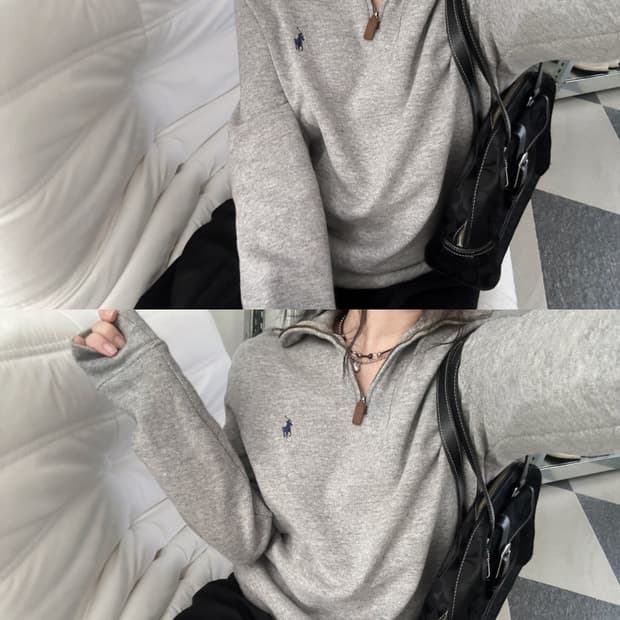 폴로 랄프로렌 멜란지그레이 코튼 하프집업 