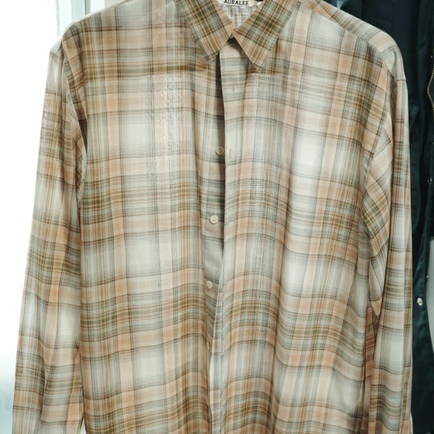 (5사이즈)오라리 슈퍼 라이트 울 체크 셔츠 브라운