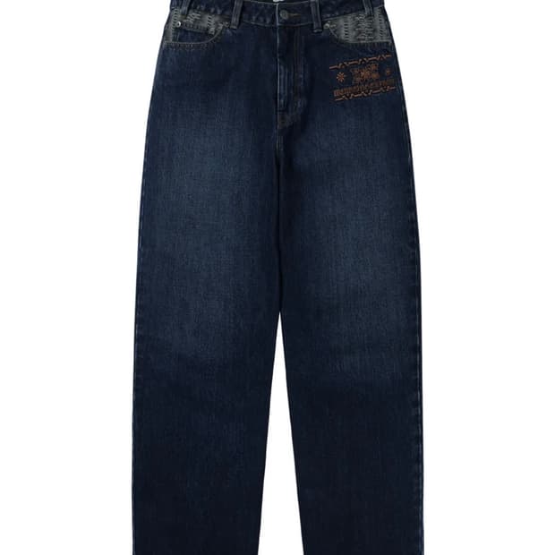 웰빙익스프레스 Embroidered Patch Jeans Blue
