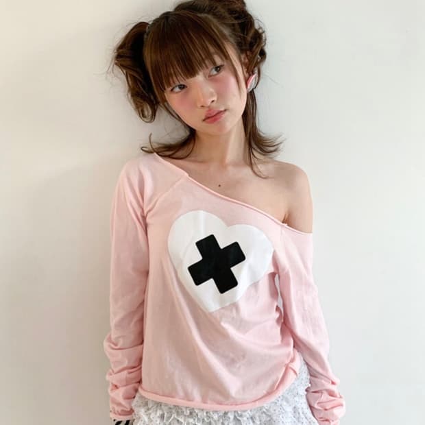샵페어리 cross heart cut off t-shirt 핑크