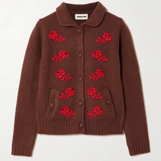 [6,8]슈슈통 25fw 자수 비즈 가디건/브라운