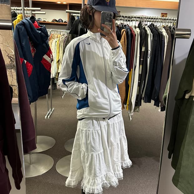 M)Nike 빈티지 화이트 블루 올드스쿨 윈드브레이커