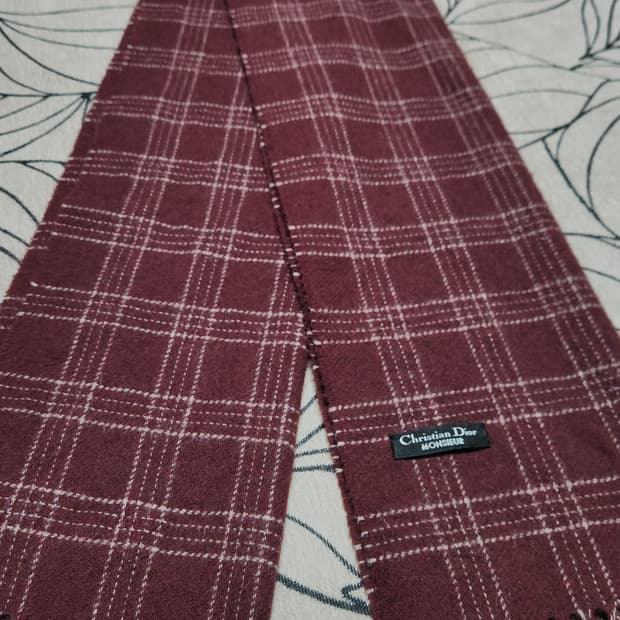 크리스찬디올 캐시미어 버건디 체크 머플러