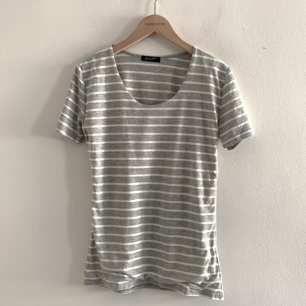 Stripe u neck short sleeve t